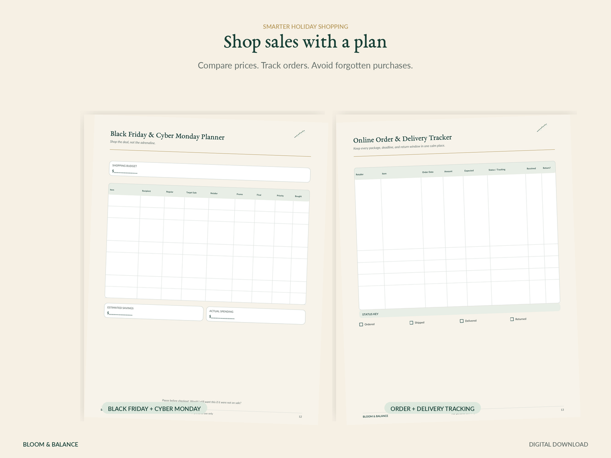 Black Friday Cyber Monday planner and online order delivery tracker