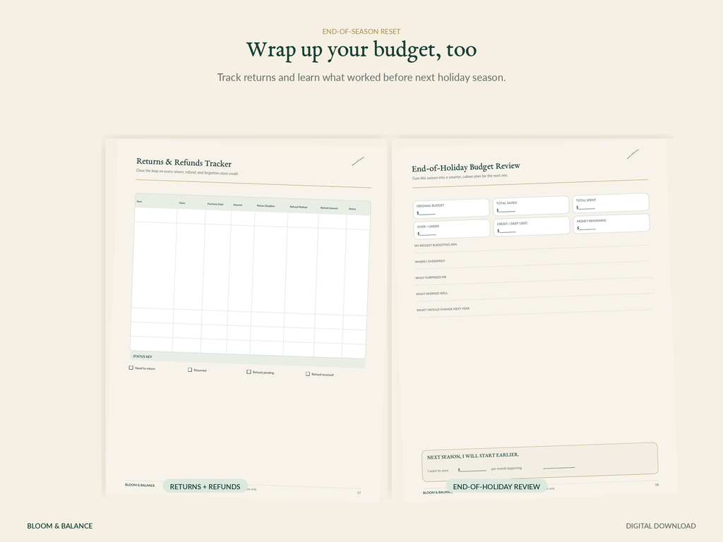 Holiday returns and refunds tracker with end-of-holiday budget review