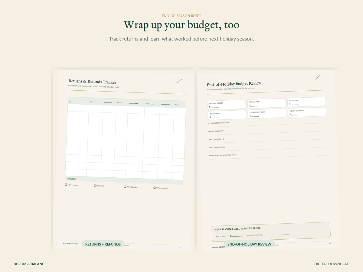 Holiday returns and refunds tracker with end-of-holiday budget review