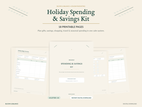 Holiday Spending & Savings Kit printable budget planner, 18 pages in US Letter and A5